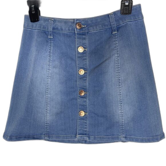 CELEBRITY PINK Mini Skirt Denim Button Front Stretch Light Wash Womens 3 26 Blue - Picture 1 of 8